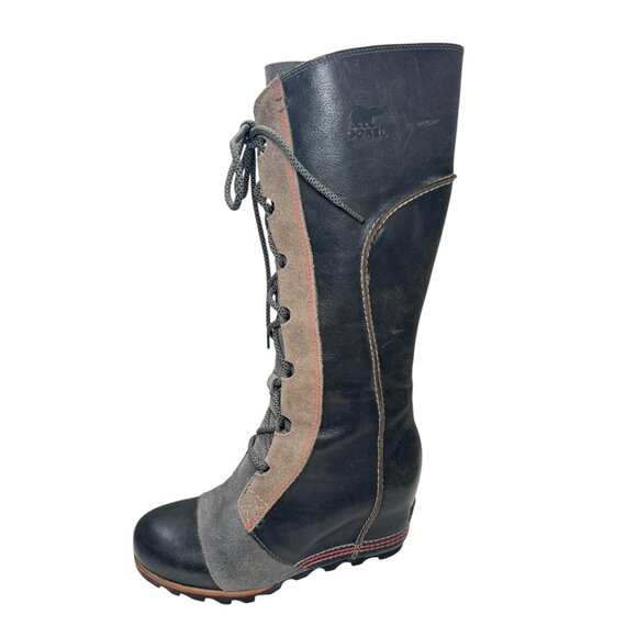 Sorel Cate the Great Wedge Lace-Up Tall Boots size 9 Waterproof Suede Leather - Picture 1 of 9